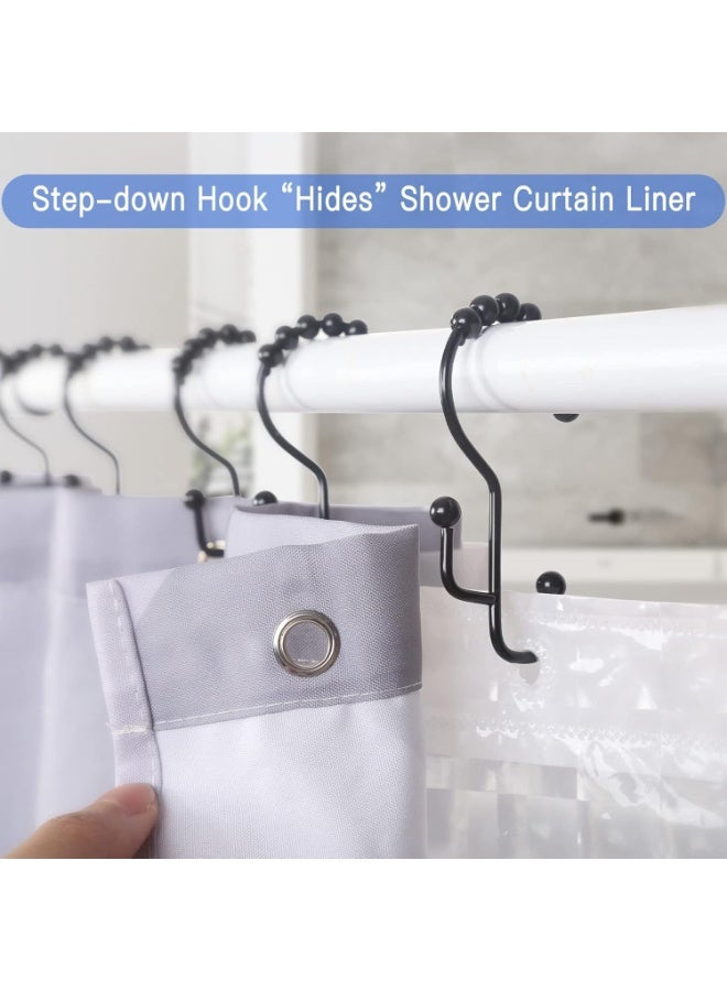 Shower Curtain Rings, Shower Curtain Hooks, Stainless Steel Black Shower Curtain Hooks Rust Proof, Free Sliding Double Shower Hooks for Shower Curtains, Curtain & Liners, 12pcs-Black - Image 4